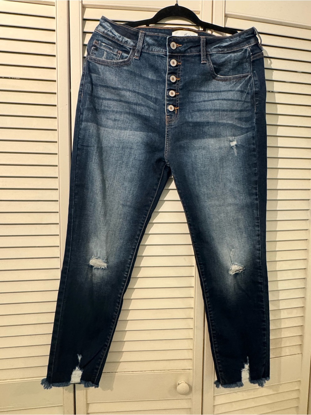 KanCan Dark Blue High-Rise Button-Fly Distressed Jeans